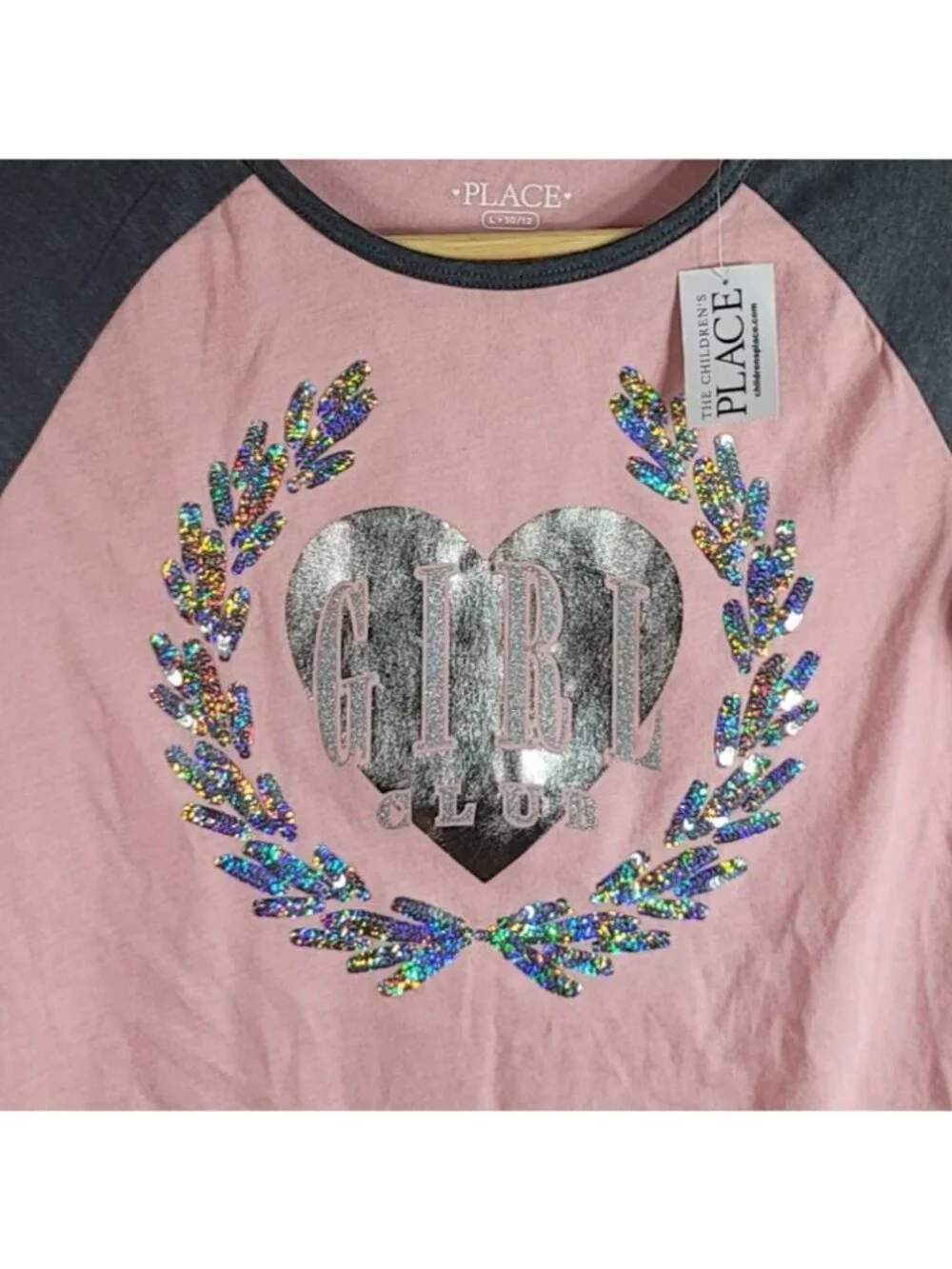Children's Place Girls Top Pink Silver Large Long Sleeve Glitter Metalic NEW